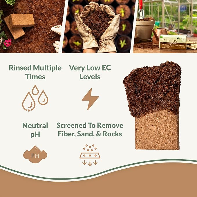 Coco Bliss Coco Coir Bricks (50-Pack, 650gm Bricks) - Organic Coco Coir for Plants - OMRI-Listed Coconut Coir for Plants - Coconut Coir Bricks - Coco Peat for Plants, Garden Soil, & Organic Mulch