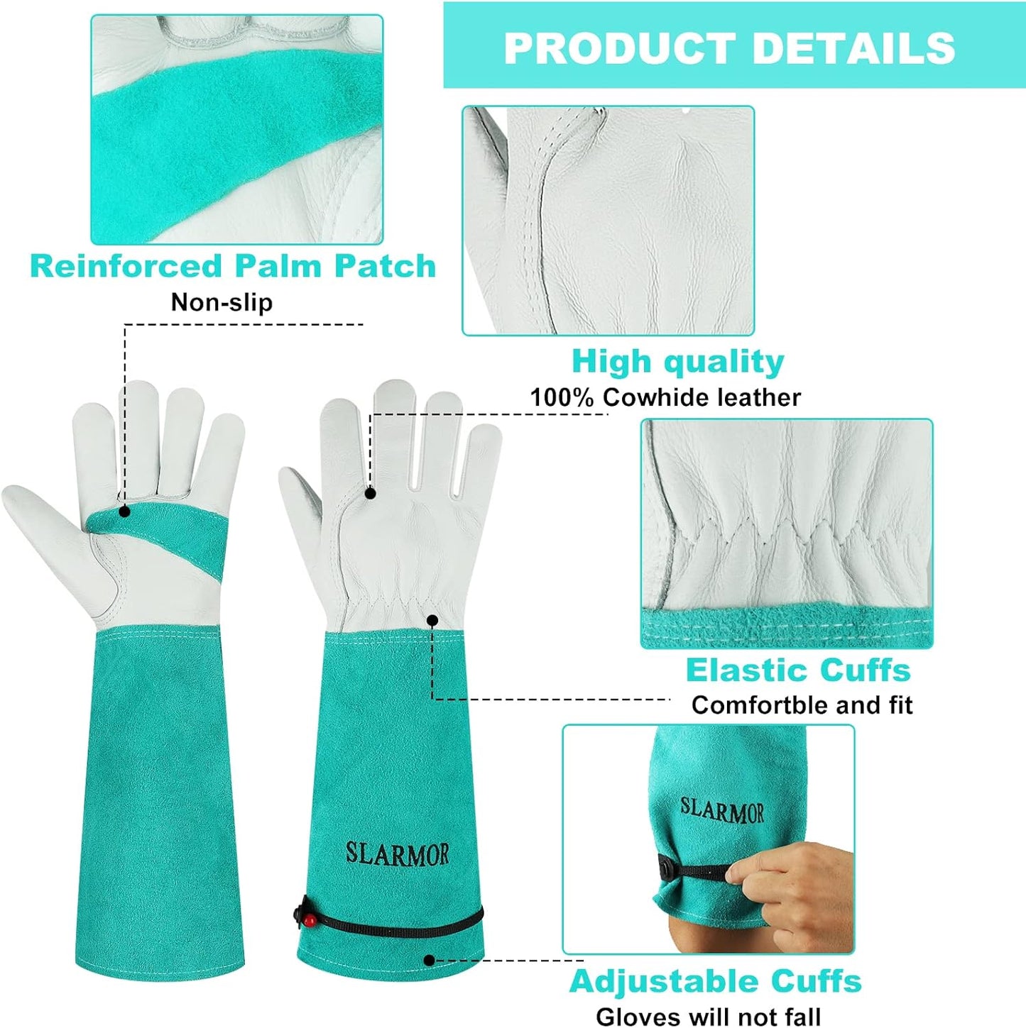 Long Gardening-Gloves Women/Men - Thorn proof Rose Pruning Heavy Duty Gauntlet (Medium, Green)