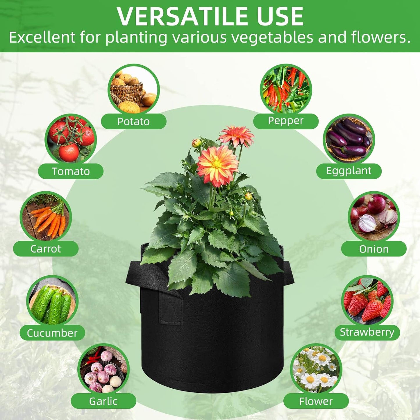 30 Pack 10 Gallon Plant Grow Bags, Breathable Felt Non-Woven Aeration Fabric Plant Grow Pots, Garden Planting Containers for Nursery Vegetable Flower Grow Bags with Handles (15.7x11.8inch)