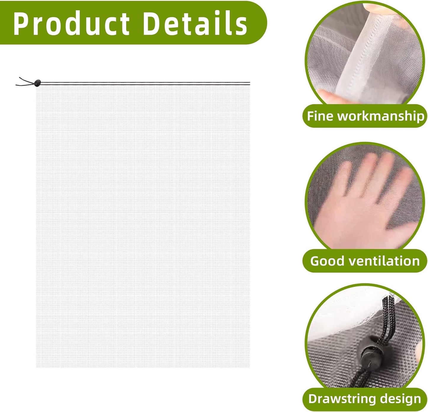 6.2 x 8.2 Feet Insect Bird Barrier Netting Mesh with Drawstring, Garden Bug Netting Plant Cover for Protect Plant Fruit Flower from Insect Bird
