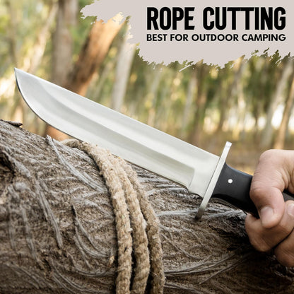 D2 13 Inch Full Tang Fixed Blade Bowie Knife with Leather Sheath - Suitable for Outdoor, Bushcraft, Survival, and Camping Knife with Black Micarta Handle