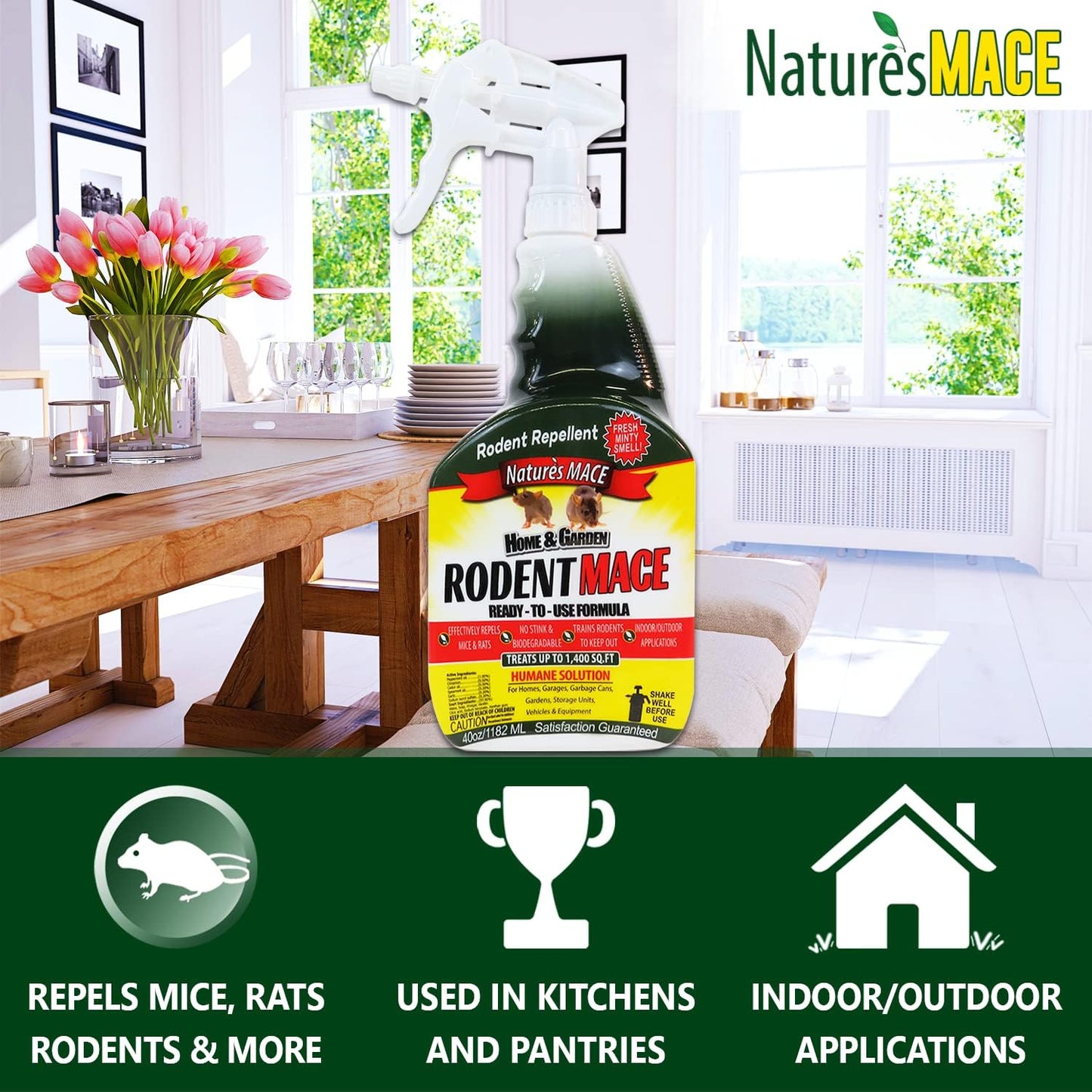Nature’s MACE Rodent Repellent 5 Gal Concentrate, Covers 10 Acres, Repel Mice & Rats, Keep Mice, Rats & Rodents Out of Home, Garage, Attic, and Crawl Space, Safe to Use Around Children, Pets, & Plants