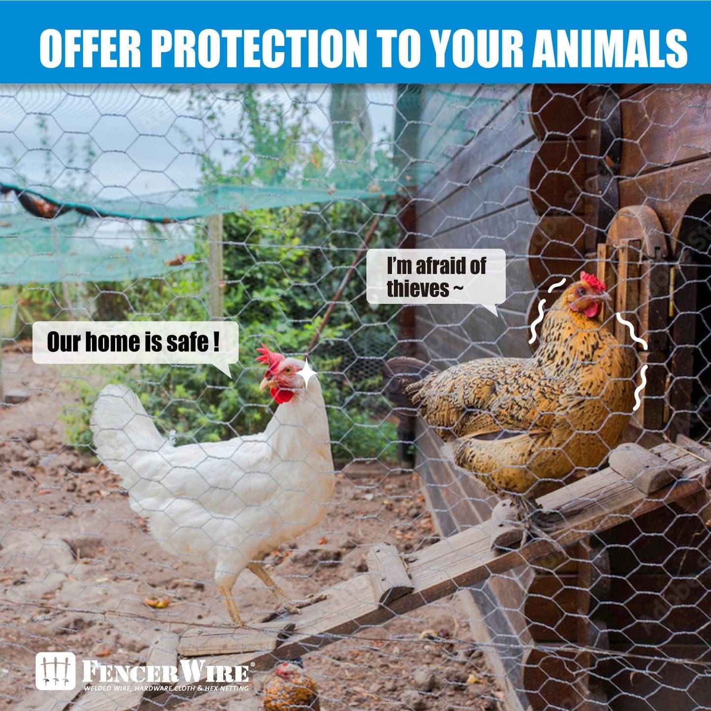 Fencer Wire 20 Gauge Chicken Wire Fence, Galvanized Poultry Hexagonal Netting Crafting, Chicken Coops & Rabbit Rodent Cage, 1-Inch Hex Grid (5 ft. x 150 ft.)