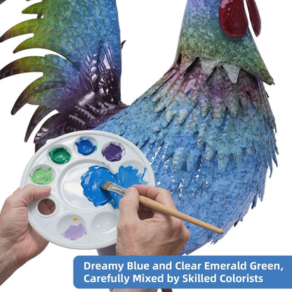 Metal Chicken Garden Sculptures & Statues,Vivid Lawn Ornaments for Garden Decorations Outdoor, Blue Rooster Gift for Housewarming,Home Decoration for Christmas Holiday