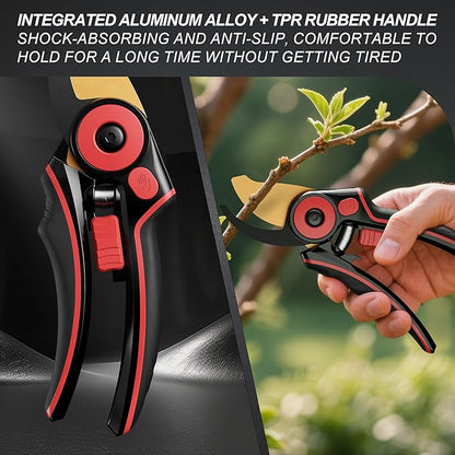 FLORA GUARD Professional Pruning Shears for Gardening, 20mm Clean Cut, SK5 Titanium-Coated Blade, Non-Stick Teflon Coating, Ergonomic TPR Handle, Garden Clippers for Men & Gardeners