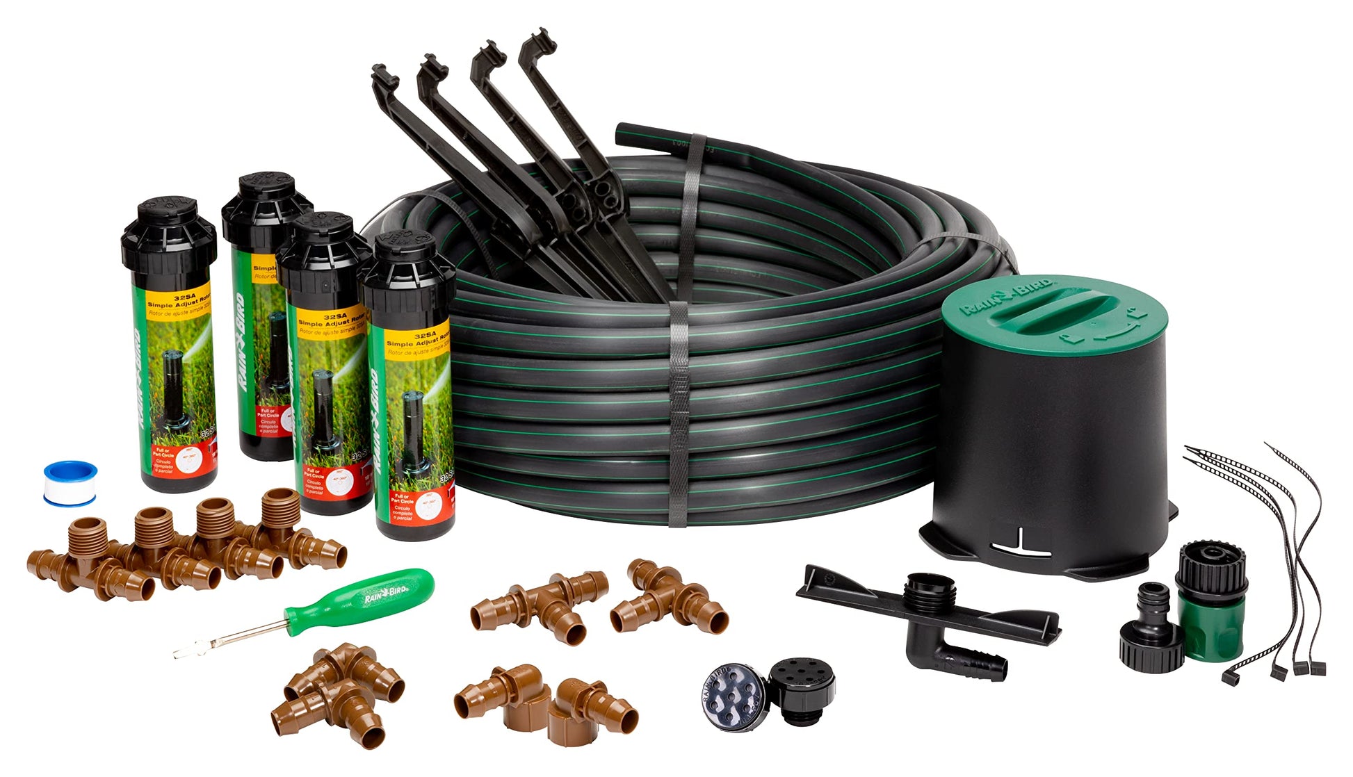 Rain Bird 32HE In-Ground Pro Rotor Pop-up Sprinkler System Kit with Click-N-Go Garden Hose