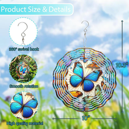 3D Butterfly Wind Spinners Outdoor Stainless Steel Hanging Wind Spinner Decorations Metal Garden Art for Patio Garden Yard and Indoor Spaces Butterfly Gifts for Mom Wife Women Grandma