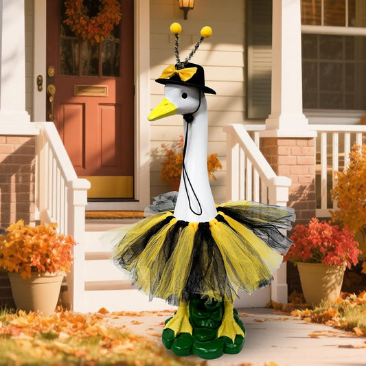 Porch Goose Outfits Garden Statue-Large Goose Statue with Bee Halloween Set Indoor/Outdoor Resin Sculpture, Goose Outfits+20" High Goose Figurine with Costume for Yard Decorations, Gifts for Mom
