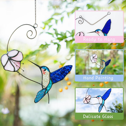 Handmade Hummingbird Stained Glass Suncatcher - Waterproof Outdoor Window & Garden Decor, Unique Gift with Suction Hooks for Home Holidays