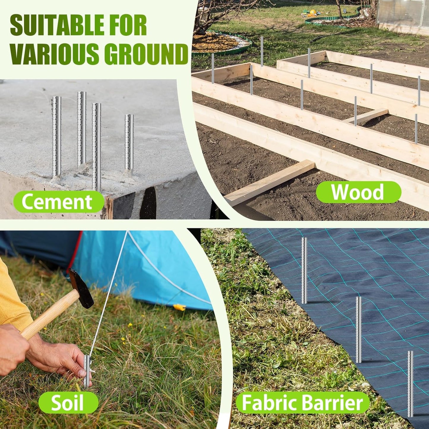 Gisafai 8 Pcs 16 Inch Ground Rebar Stakes Heavy Duty Ground Anchors Steel Plant Support Garden Stake Long Straight Metal Spikes with Chisel Point End for Concrete Timber Garden Plant Tent