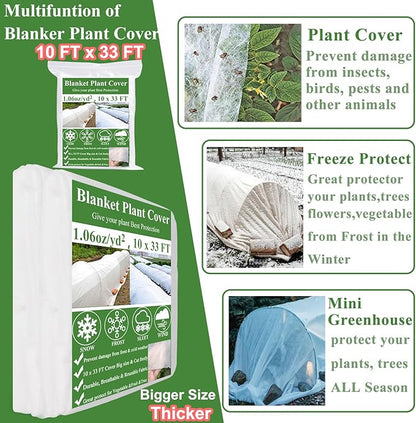 10x33FT Plant Covers Freeze Protection Kit, Garden Hoops Kit for Winter, Frost Cloths Plant Blanket Floating Row Cover for Winter Outdoor, Greenhouse Garden Hoop for Raised Bed Snow Protection
