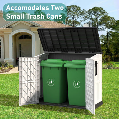 KAMABOKO Outdoor Storage Cabinet 36 Cu.Ft Outdoor Trash Can Storage Shed Waterproof Horizontal Storage Shed Outdoor Storage for Backyard, Patio, Poolside (White)