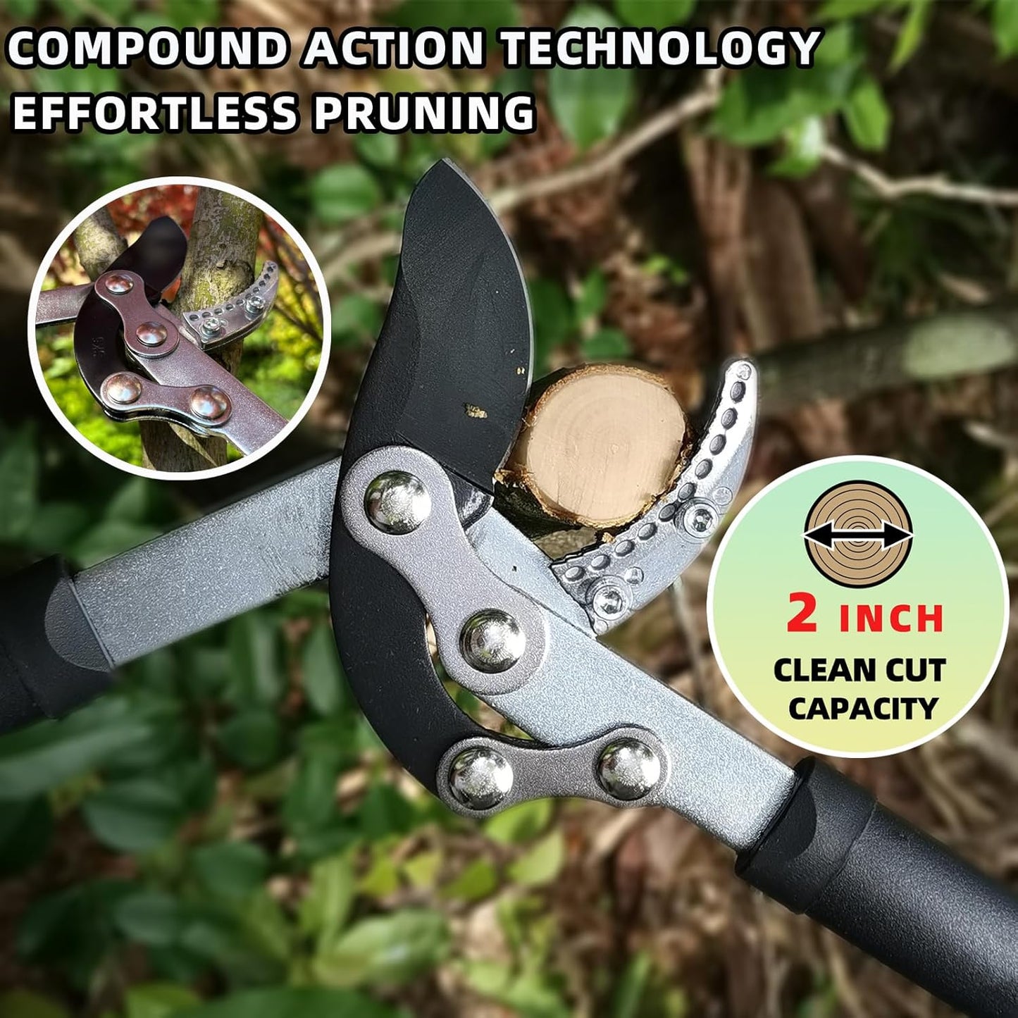 Loppers for Tree Trimming, Heavy Duty Branch Cutter Tree Clippers with Compound Action, Chops Thick Branch Ease, Garden Lopper Pruning, 32 Inch Tree Trimmer with 2" Clean Cut Capacity