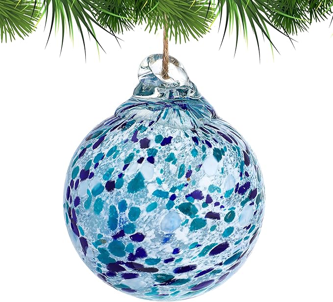 Hand Blown Glass Gazing Balls for Garden Hanging Friendship Balls Christmas Ball Ornaments for Xmas Tree Decoration (Blue - A)