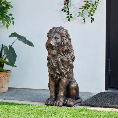 Glitzhome Guardian Sitting Lion Garden Statue MGO Outdoor Decoration, 27.75" H, Bronze