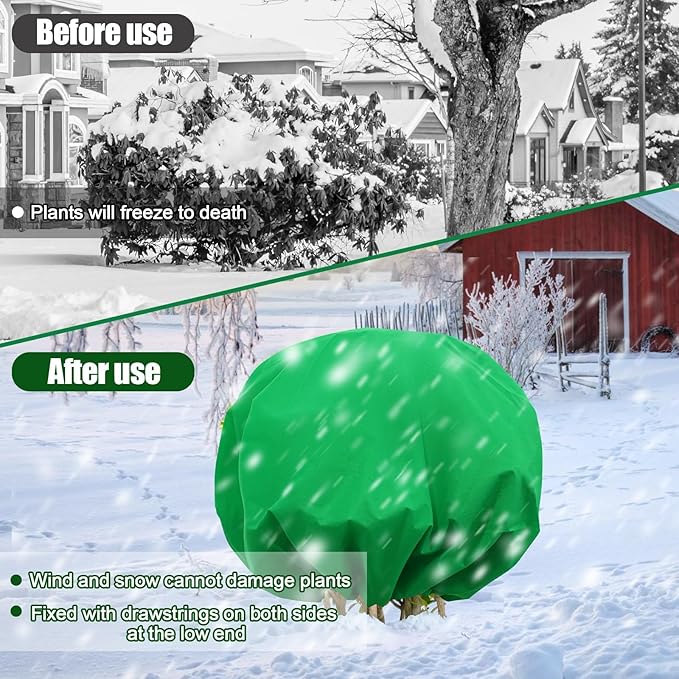 NNG 2PCS 9.5ft Dia. Round Winter Plant Covers Reusable Tree Freeze Protection with Drawstring Potted Plant Frost Blanket Outdoor Shrub Plant Cover for Winter Garden Potted Vegetable