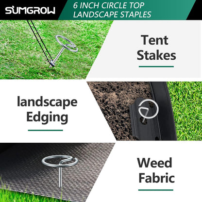 Landscape Staples, 240 Pcs Garden Stakes, Circle Top 6-inch Galvanized Steel, Spikes Pins for Securing Weed Fabric Netting Ground Sheets and Fleece, Landscape Edging, G-Shaped