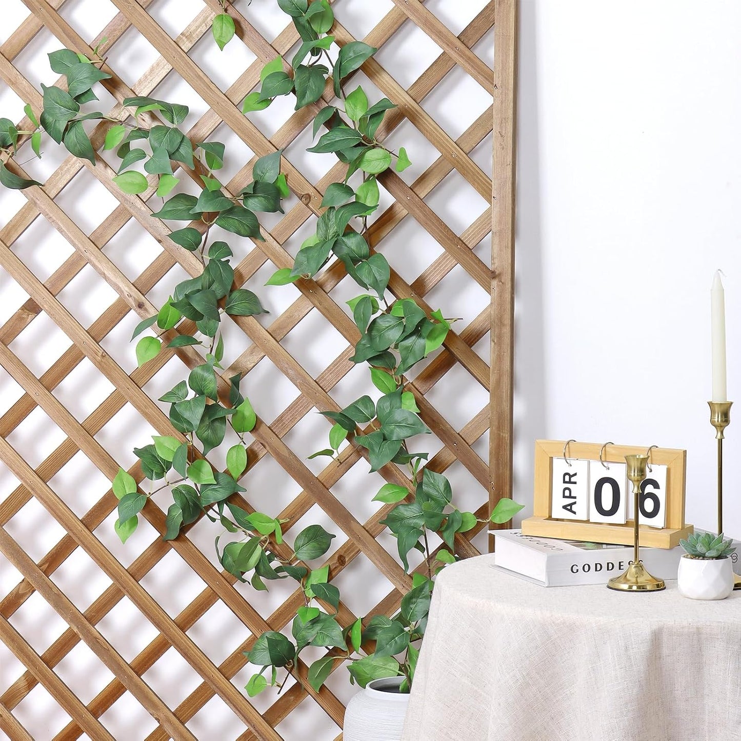 Dremisland 2 Strands Artificial Scindaps Vines Garland 6.7ft Fake Vines Ivy Garland Silk Green Leaves Faux Hanging Plants Greenery Decoration for Bedroom Wall Patio Party Wedding Decor (Ivy, 2PCS)