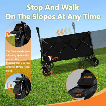 Collapsible Wagon Cart with Wheels Foldable, Folding Wagons Carts with All Terrain Wheels, Large Grocery Carts On Wheel, Heavy Duty Utility Wagons for Shopping Beach Sports, 150L, Black