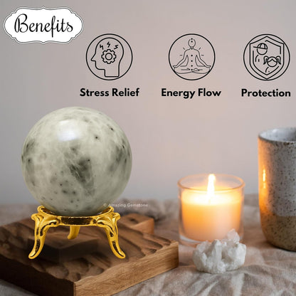 Amazing Gemstone Hackmanite Crystal Ball with Stand - 2 Inches Crystal Sphere Meditation Balls for Witchcraft and Decorative Balls