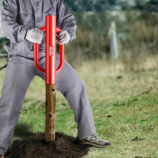 VEVOR Fence Post Driver with Handles, 4.11 in Inner Diameter T Post Pole Pounder, 22LB Heavy Duty Carbon Steel Hand Post Rammer, Farm Fencing Hole Digger for U Channel, Sign Pole, Wooden Post, Red