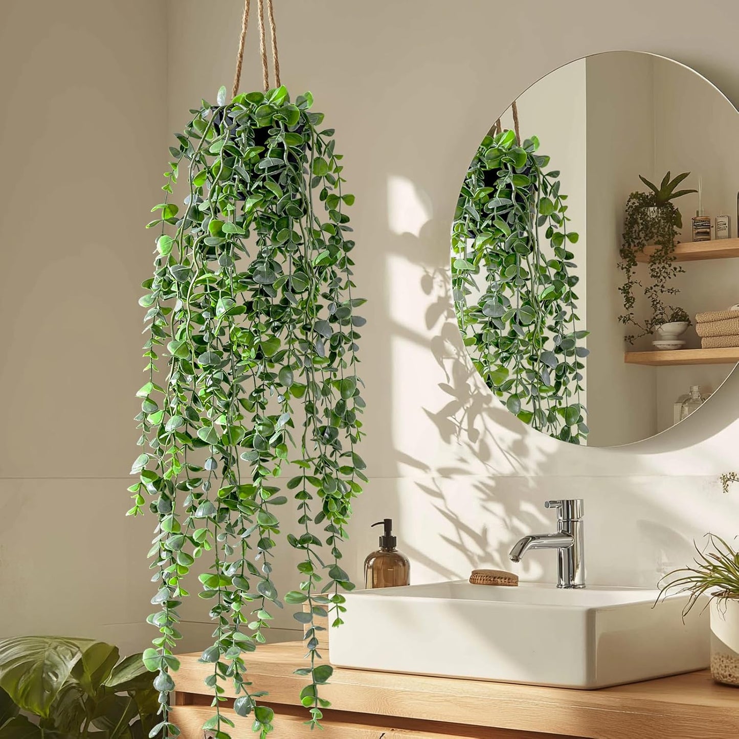 Artificial Hanging Plant 2 Pcs Faux Plant Ivy Vine Faux Eucalyptus Vines Fake Potted Greenery for Wall Living Room Home Shelf Office Bathroom Outdoor Indoor Decor (Type 6)