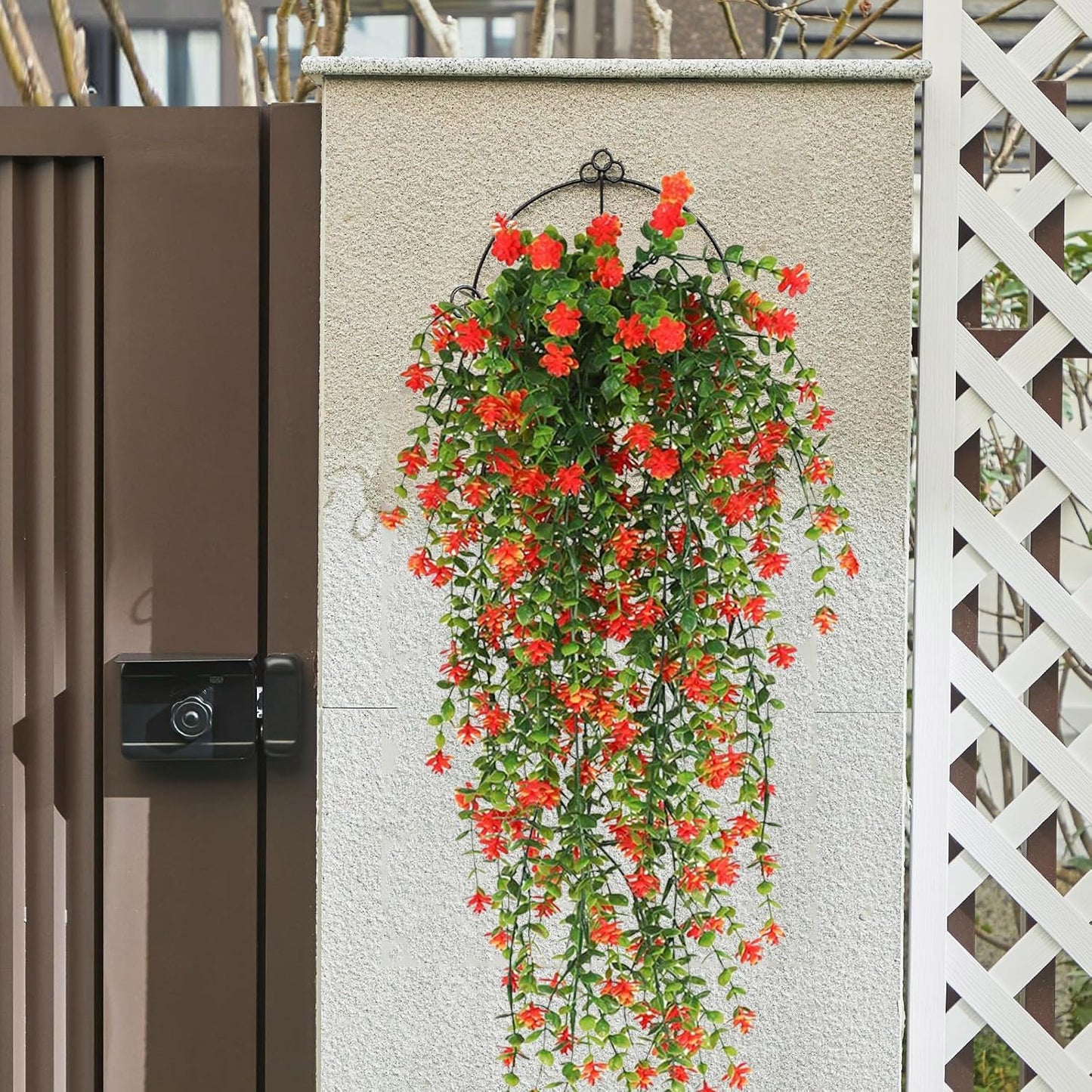 WEISPARK Artificial Hanging Flowers, 4pcs Fake Eucalyptus Vine Faux Flower Greenery Garland Plastic Plants for Indoor Outdoor Wall Garden Wedding Home Party Decor (Orange-4pcs)
