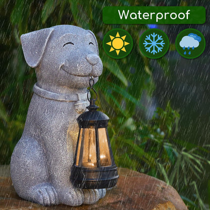 Dog Solar Garden Outdoor Statues, Resin Dog Figurine Decorations with Solar Lights Lantern for Patio, Balcony, Home, Yard Art, Lawn Ornaments, Porch, Garden Gifts for Grandma Mom Women