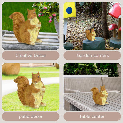 Brown Squirrel Statue with Acorn – Hand-Painted Polyresin Garden Figurine for Lawn & Patio – Small Nature-Inspired Outdoor Décor