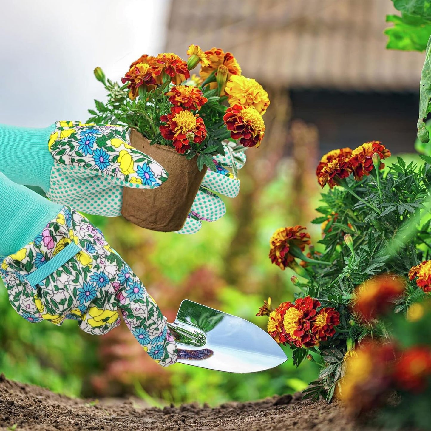 JUMPHIGH Garden Gloves for Women, Floral Gardening Gloves Ladies Soft Breathable Yard Work Glove Light Working Gloves