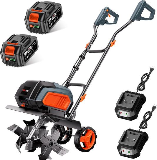 Cordless Electric Tiller Garden Cultivator TaskStar 40V Power Tiller Total 5000mAhx2 Battery Powered Rototiller 14" Width 9"Depth Tiller for Gardening,Dynamical Brushless Motor Enable Smooth Workflow