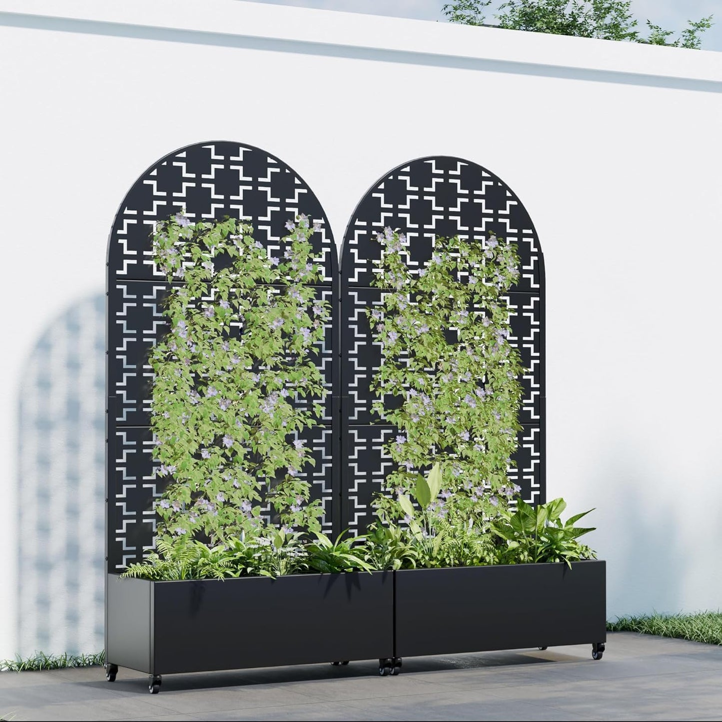 Casaphoria 72"x35" Metal Raised Garden Bed with Trellis(2 Pack),Outdoor Planter Box with Wheels & Drainage Holes for Climbing Plants, Flowers,Elevated Garden Kit, Black-Brick-Arched