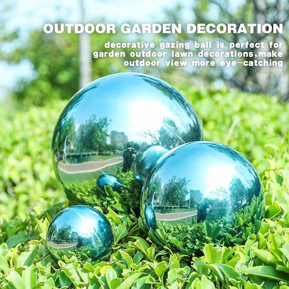 VCUTEKA Gazing Ball, Polished Glass Mirror Hollow Sphere for Garden, Lawn, Yard, Outdoor Decoration, Reflective Garden Globe, 3 Psc