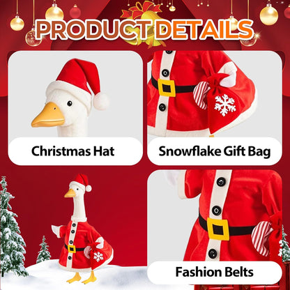 Christmas Santa Porch Goose Outfit for Large 23" High Cement or Plastic Goose Statue, Yard Goose Cloths with Snowflake Gift Bag and Christmas Hat Decor for Outdoor Lawn Gaden Patio