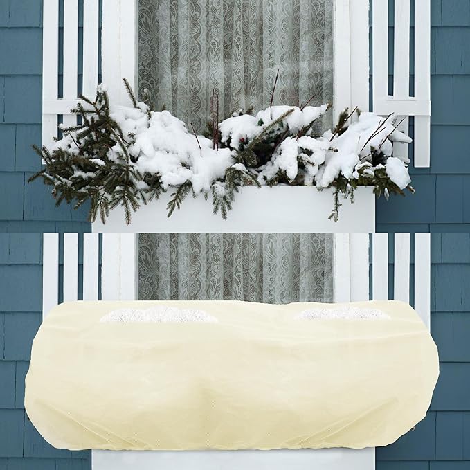 Bonviee 4 Packs Plant Covers Freeze Protection- Large Tree Covers Frost Protection Blankets for Plants, Reusable Shrub Jakets Covers for Winter, with Drawstring (43.3x17.7x15.7INCH /4 Pack)
