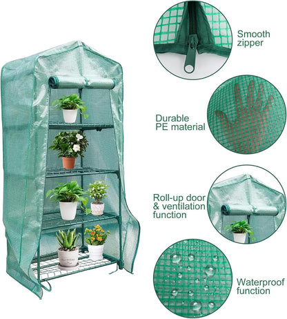 Sfcddtlg 4 Tier Greenhouse Replacement Cover, 63" x 27.2" x 19.3" PE Plant Greenhouse Cover with Roll-Up Zipper Door for Indoor Outdoor Gardening Plants Cold Frost Wind Rain Proof (Frame NOT Included)