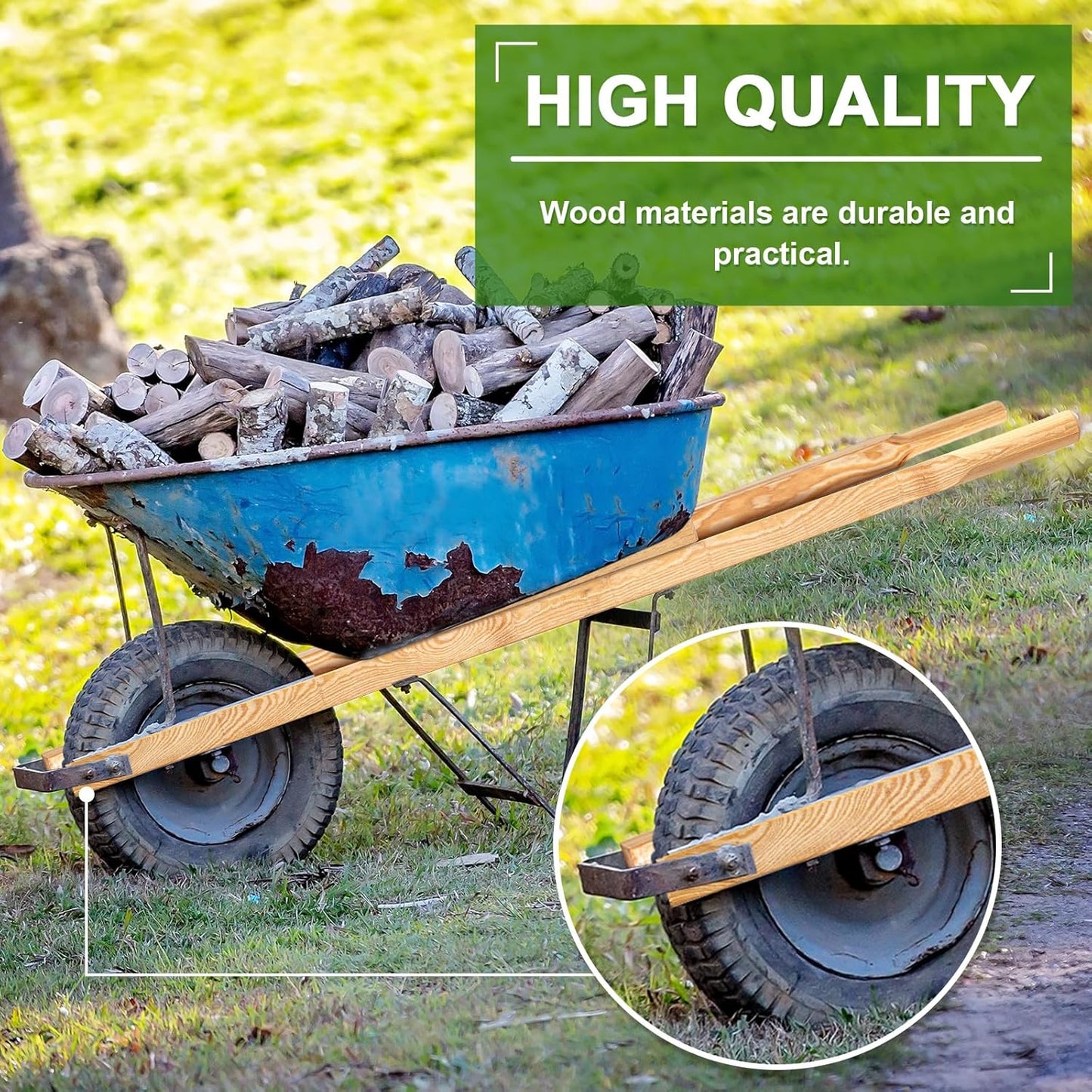 Gisafai 2 Pairs Wood Wheelbarrow Handles 60'' Heavy Duty Hardwood Wheelbarrow Replacement Handles Kit with Tough Seal Coat and Pre Drilled Holes