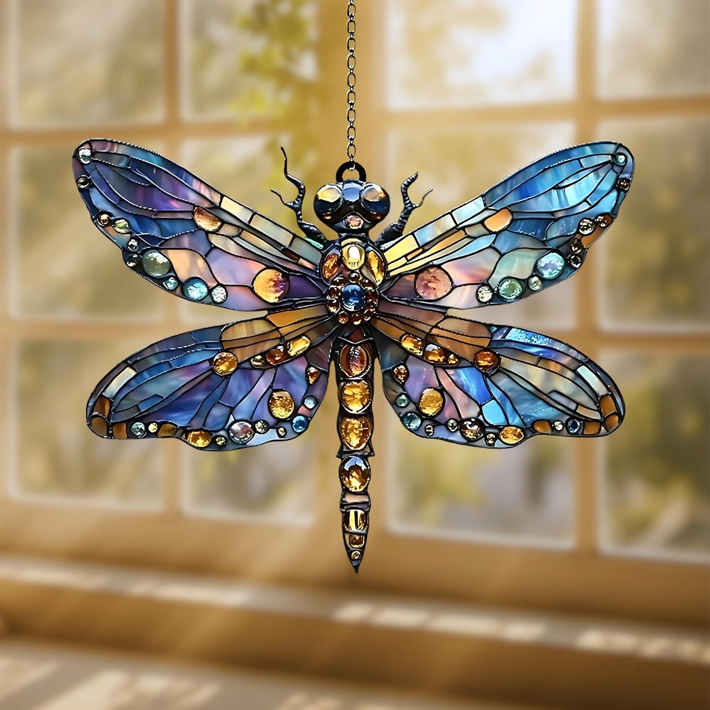 Boho Dragonfly Acrylic Suncatcher Stained Glass Effect Window Car Hanging Christmas Ornament Indoor Outdoor Decor Garden Sun Catcher Panel for Dragonfly Lover for Women Mom Grandma