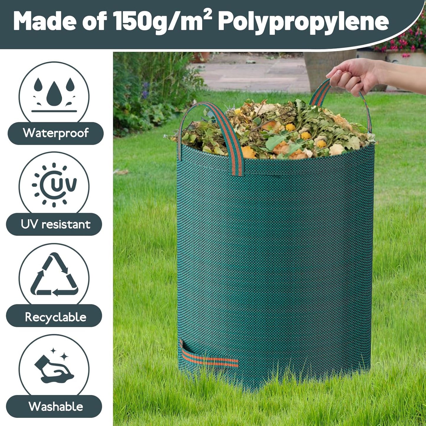 Mokani Reusable Yard Waste Bags, 132 Gallon Lawn and Leaf Bags 3 Packs, Heavy Duty Garden Bags with Reinforced Handles, Camping Yard Recycling Leafc Bag for Leaves