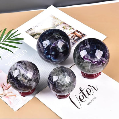 JIC Gem Extra Large Colorful Fluorite Crystal Sphere,Decorative Crystal Ball Fluorite Gemstone Sphere for Meditation,Office Table Decorations 110-120mm