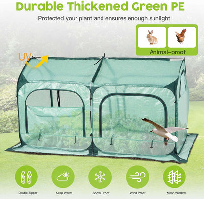 Pop up Greenhouse Tent Cover Tunnel Plant House,Large Gardening Flower Sunshine Room with Mesh Windows,Backyard PE Cover for Cold Frost Protector with Stakes and Rope Guys (Large Size)