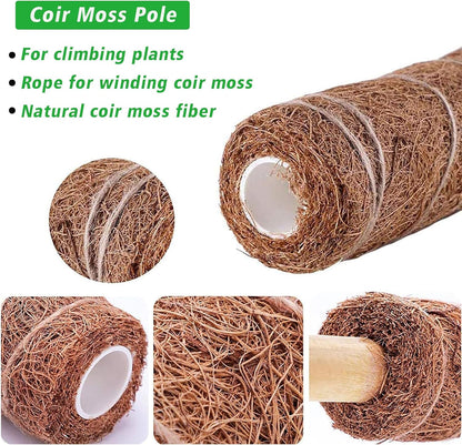 YEAJON 4 Pcs 15.7 Inch Coir Moss Totem Pole Monstera Plant Support with 2 Pcs 32.8ft Jute Rope, Plant Stakes for Indoor Plants Climbing, Support Extension(4 Packs 15.7 Inch)