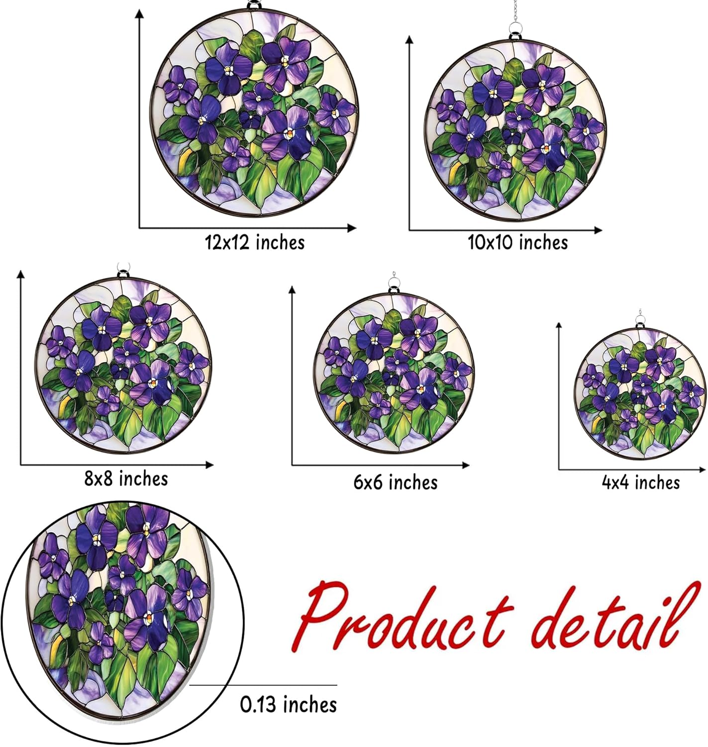 Violets Flower Acrylic Suncatcher Stained Glass Effect Window Car Hanging Christmas Ornament Indoor Outdoor Decor Garden Sun Catcher Panel Gifts for Flower Lover for Women Mom Grandma