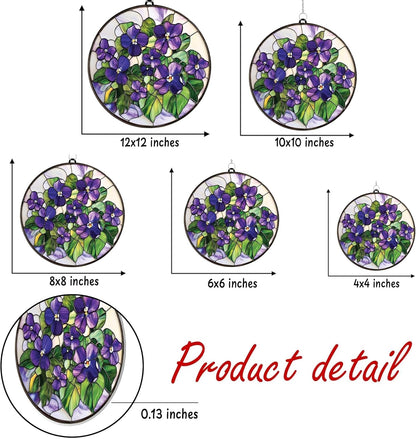 Violets Flower Acrylic Suncatcher Stained Glass Effect Window Car Hanging Christmas Ornament Indoor Outdoor Decor Garden Sun Catcher Panel Gifts for Flower Lover for Women Mom Grandma