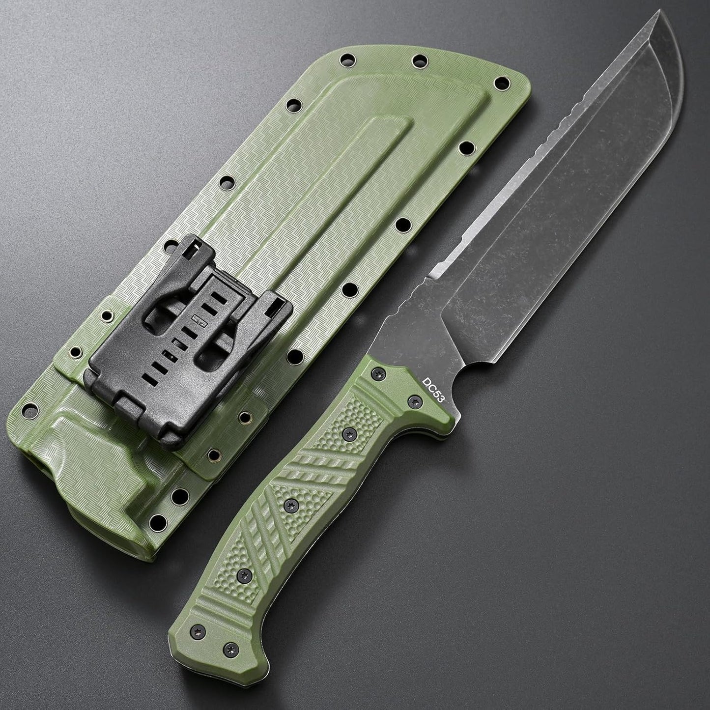 GTK32 Fixed Blade Knife DC53 Steel Blade Full Tang Nylon Fiberglass Handle Heavy Duty Knifes for Field Hunting Camping Adventure(Green)