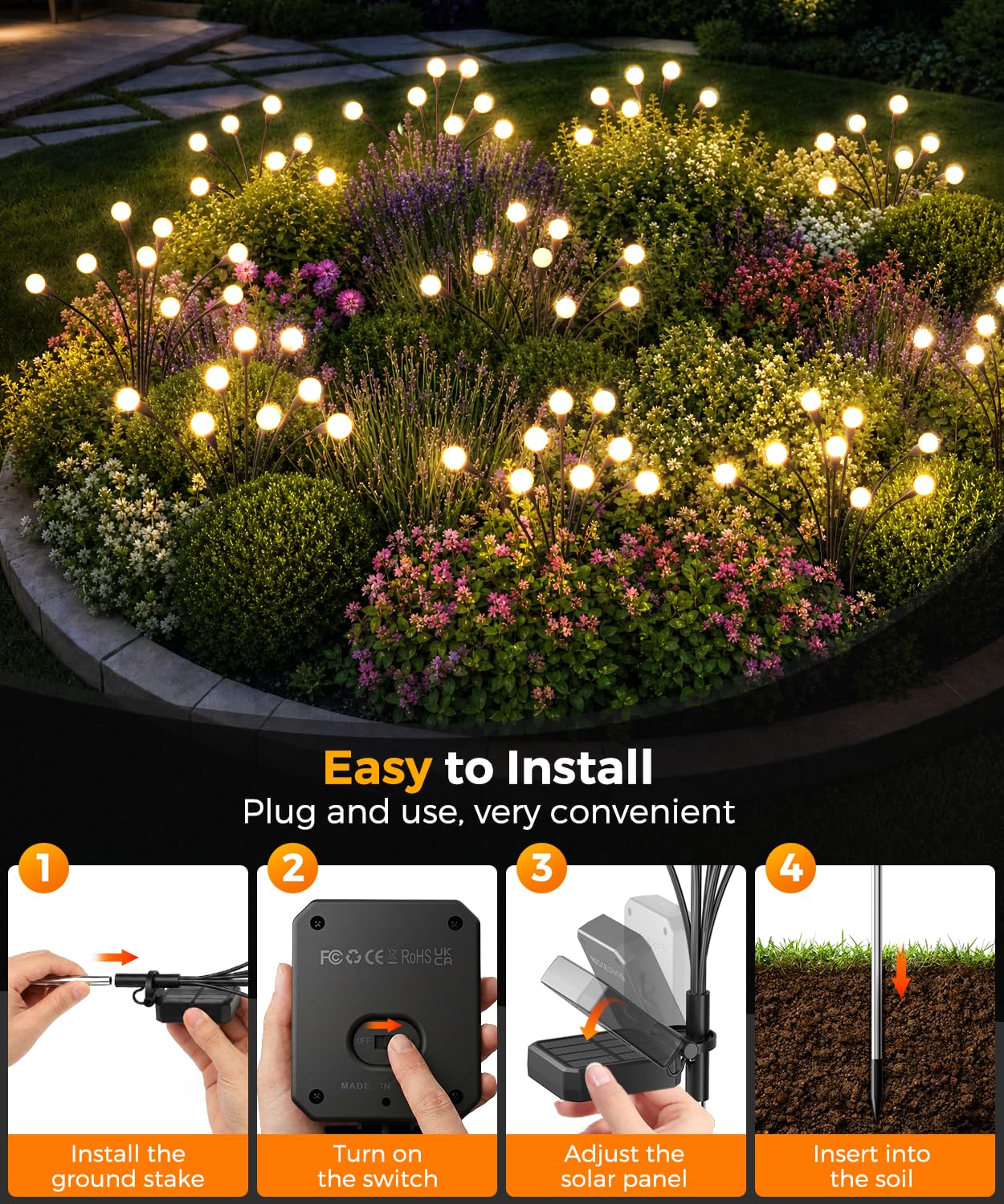 Cnuoky 6 Pack Solar Garden Lights 48 LED, Solar Lights Outdoor Waterproof IP65, Decorative Garden