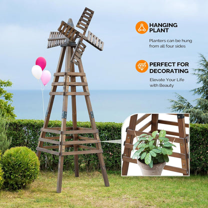 Wooden Windmill, Weather-Proof Wind Spinner, Outdoor Wind Mill for Garden Lawn Patio Decoration (Carbonized, Medium)
