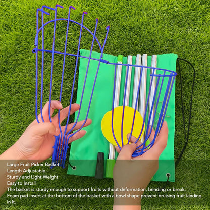 Tyenaza Fruit Picker Pole Tool with Basket Long Handle, Stainless Steel Fruit Picker Tool with Basket Pole Easy to Assemble Fruits Catcher Tree Picker Length Adjustable