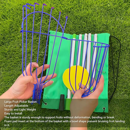 Fruits Catcher,Stainless Steel Fruit Picker Tool with Basket Pole Fruits Catcher Tree Picker Length Adjustable Orange Picker Pole Tool Long Handle Fruit Catcher