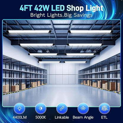 hykolity 5000K LED Shop Light Linkable, 4FT Daylight 42W LED Ceiling Lights for Garages, Workshops, Basements, Hanging or FlushMount, Power Cord with Pull Chain, 4400lm, ETL- 1 Pack
